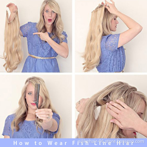 Natural Clip in One Piece Hair Extension Three Hairpieces Long Wavy Invisible Wire Fish Line Hair Synthetic Hair Extensions